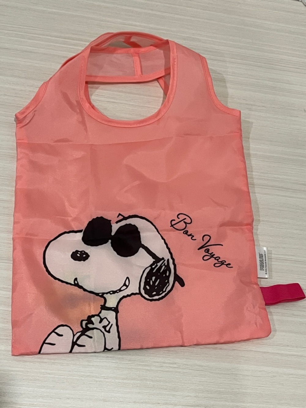 Peanuts Snoopy Coral Tote w Bon Voyage Script From Japan Limited Edition NEW GWP